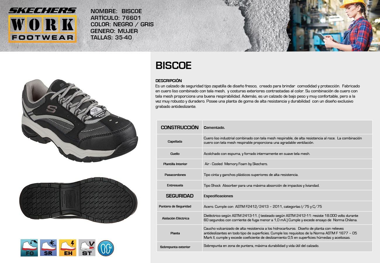 Zapatilla Skechers Work Biscoe Negro Safety Store