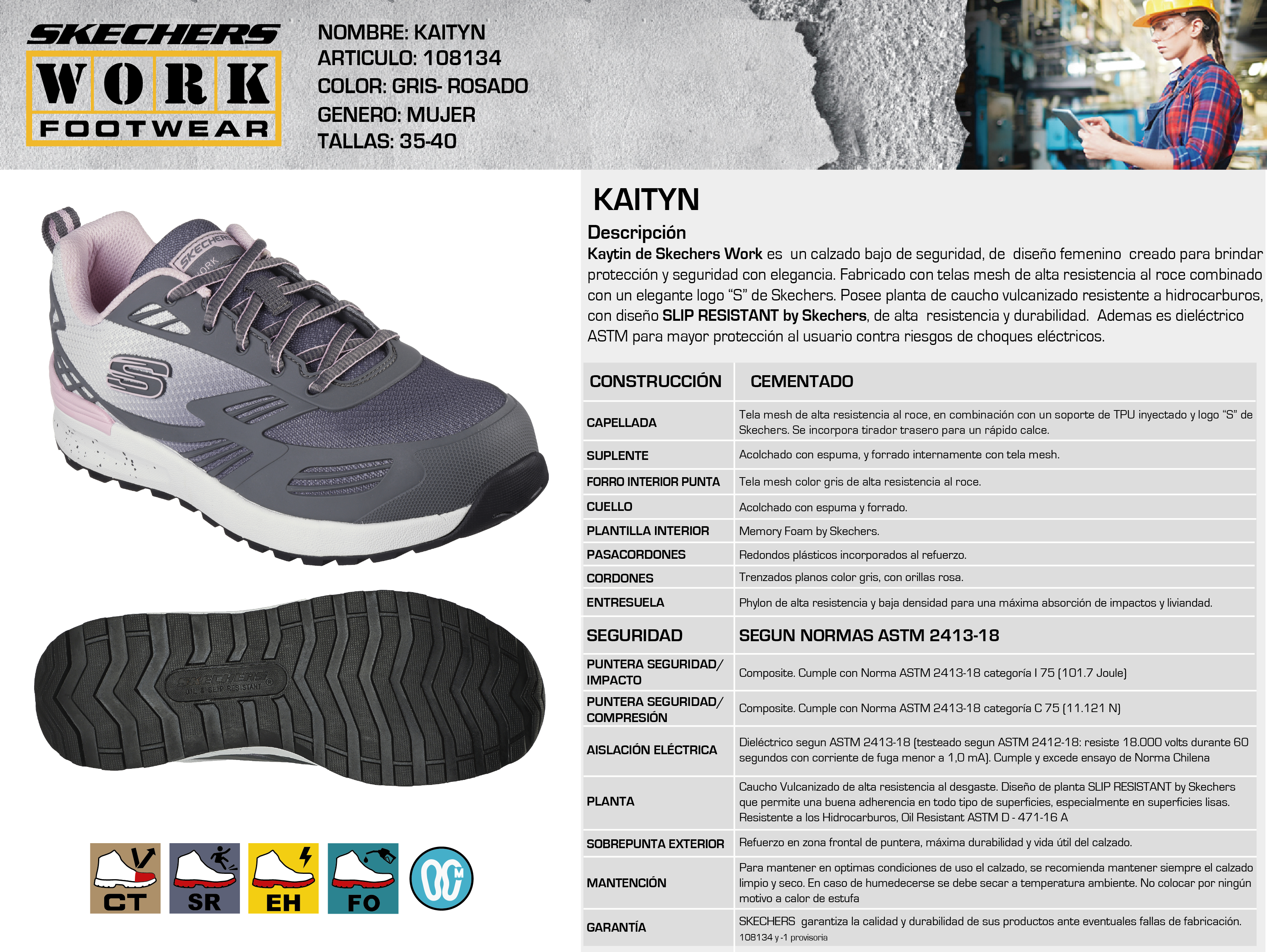 Zapato seguridad best sale skechers work letra